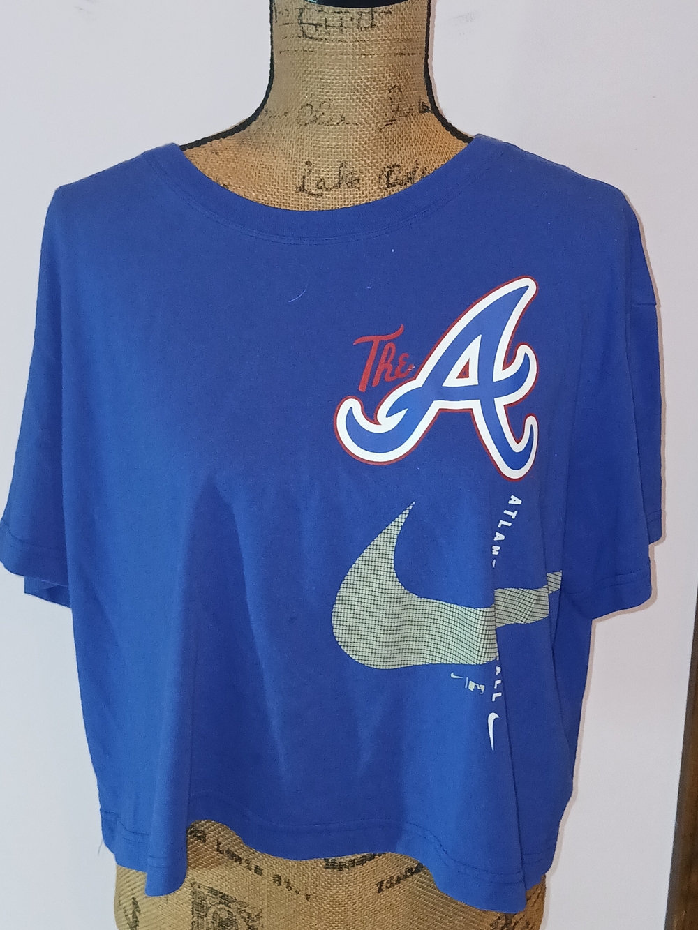 Nike Royal Blue Atlanta 'A' Graphic Cropped Tee Size XL